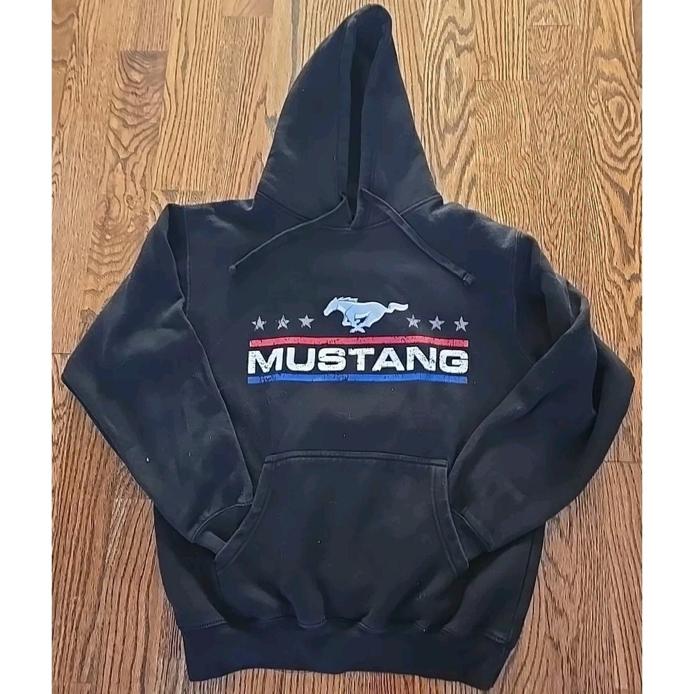 JH Design Mens Ford Mustang Hoodie Distressed American Flag 2-Sided Medium